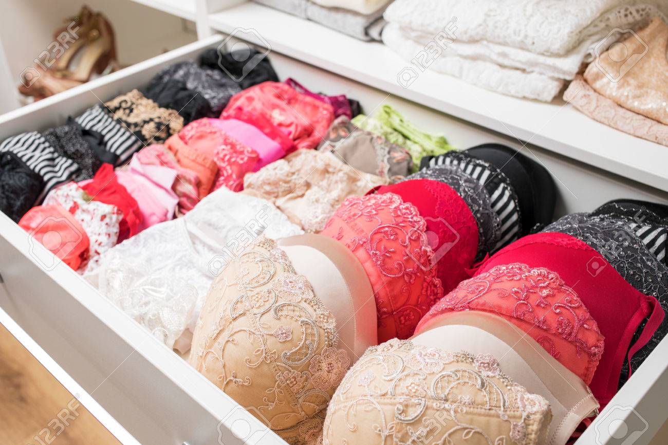 Different color bras in drawer