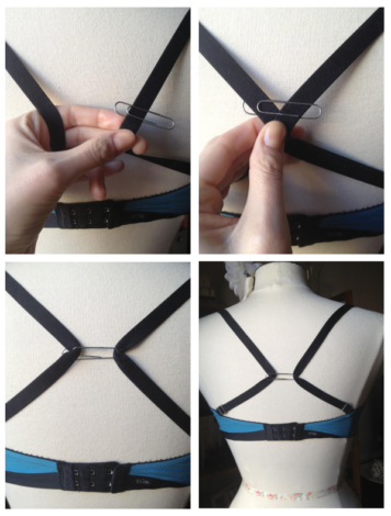 Use a paper clip to turn a bra into a racerback, or to hide straps