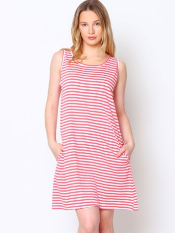 coral white stripes sleeveless nightgown