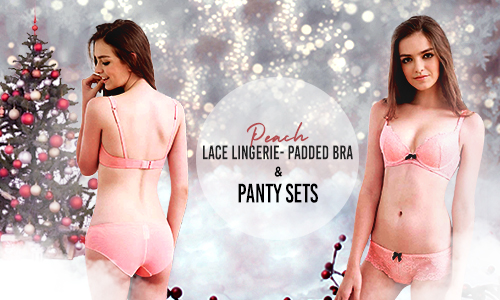 Peach Lace Overlay Padded Bra & Panty Set