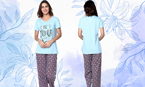 Blue Floral Print Nightwear Pyjama Sets