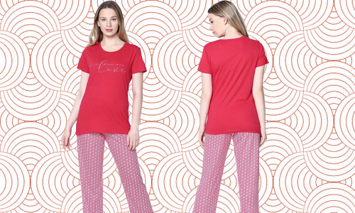 Red Geometric Print Nightwear Pyjama Set