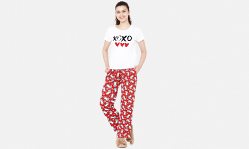 Red Xoxo Penguin Print Nightwear Pyjama Set