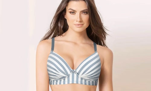 Taabu Windsurfer Blue Padded Wirefree Striped Cotton Bra