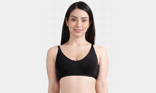 A woman wearing a full coverage bra