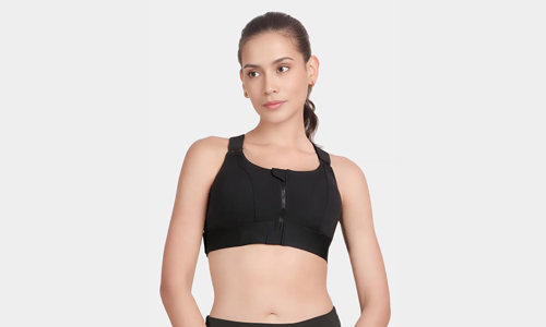 Stylish women's sports bra top with a front zipper, offering comfort and ease for all your workout needs.