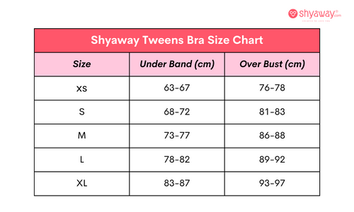 Shyaway Teenagers Bra Size Chart