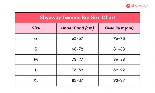 shyaway teens bra size chart