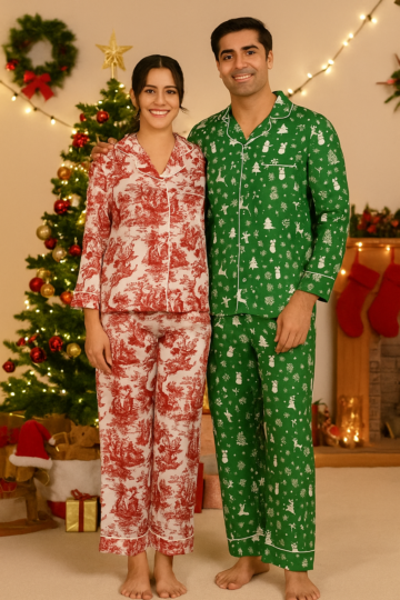 Contrast Colour & Print Night Suit for Couple