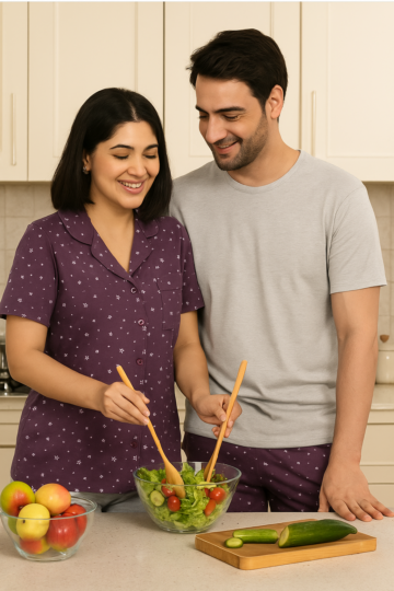 Night Suit in Same Colour With Twisted Design for Couple