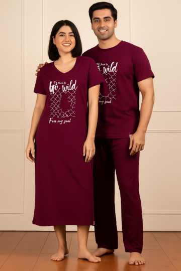 Same Colour & Caption Night Suit for Couple
