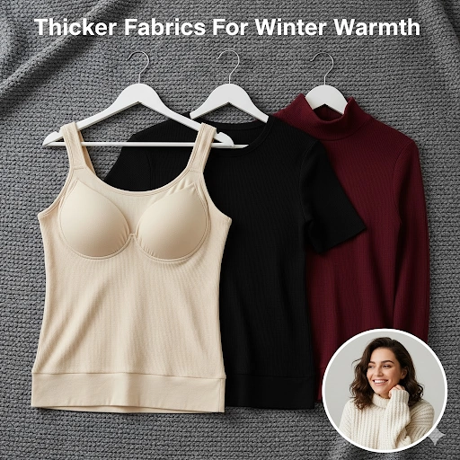 :Clothes with Thicker Fabrics Prevents Nipple Show in Winter Outfits