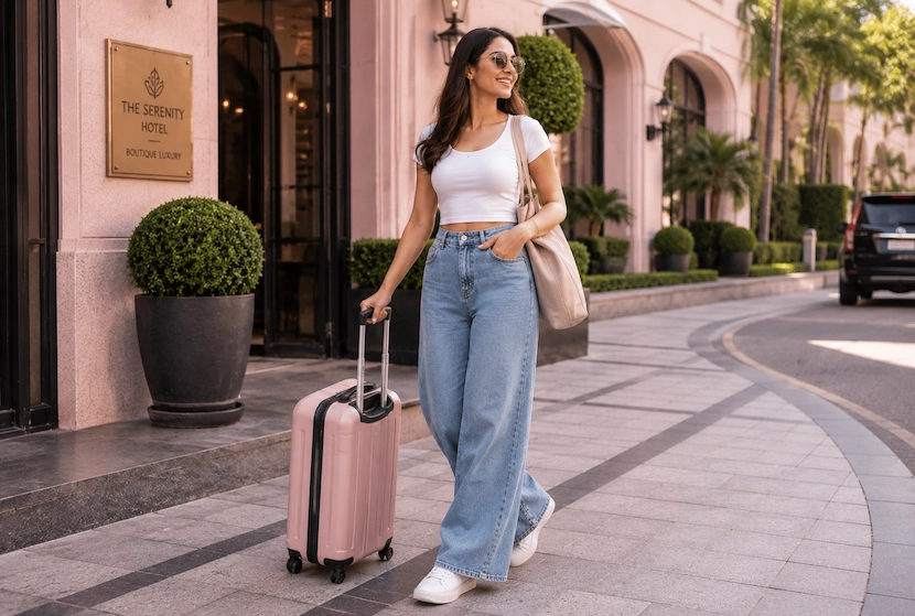 Wide Leg Denim Trousers