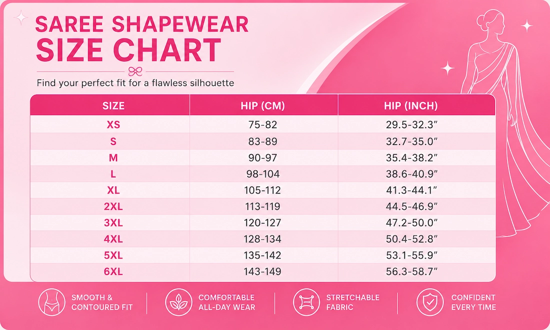 Shyaway Saree Shapewear Size Chart